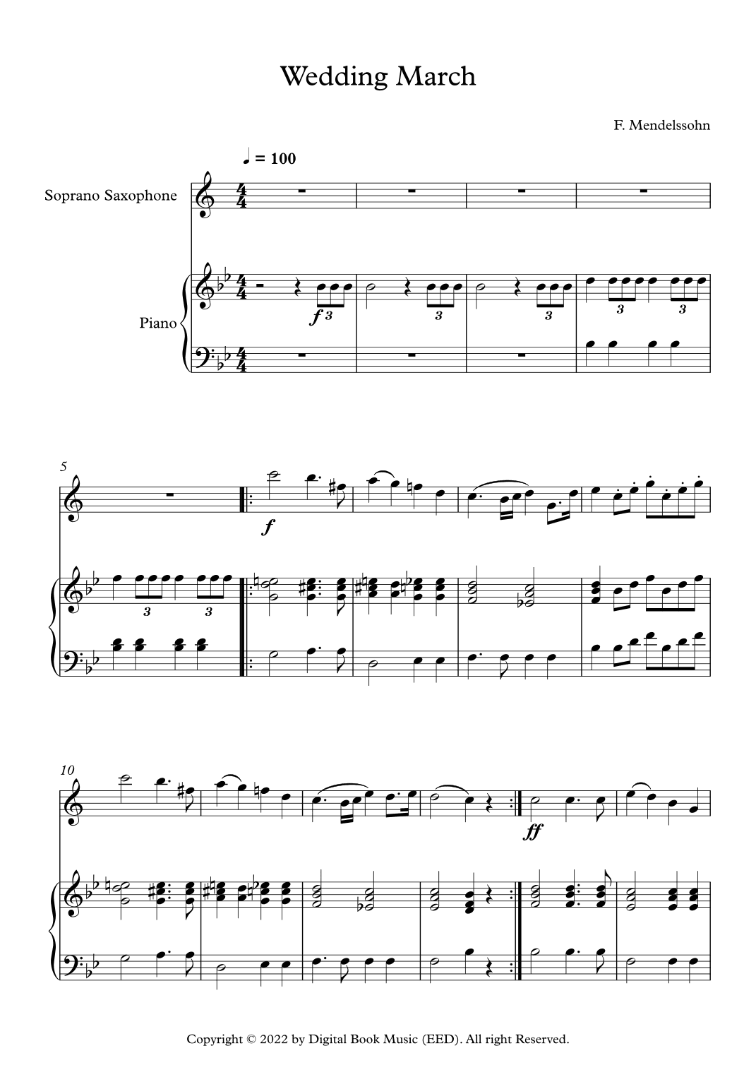Wedding March - Felix Bartholdy Mendelssohn (Soprano Sax + Piano) (arr. Digital Book Music)