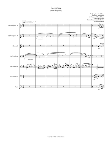 Recordare (from "Requiem") (F) (Brass Septet - 2 Trp, 1 Hrn, 3 Trb, 1 Tuba) (arr. Regis Bookshar)