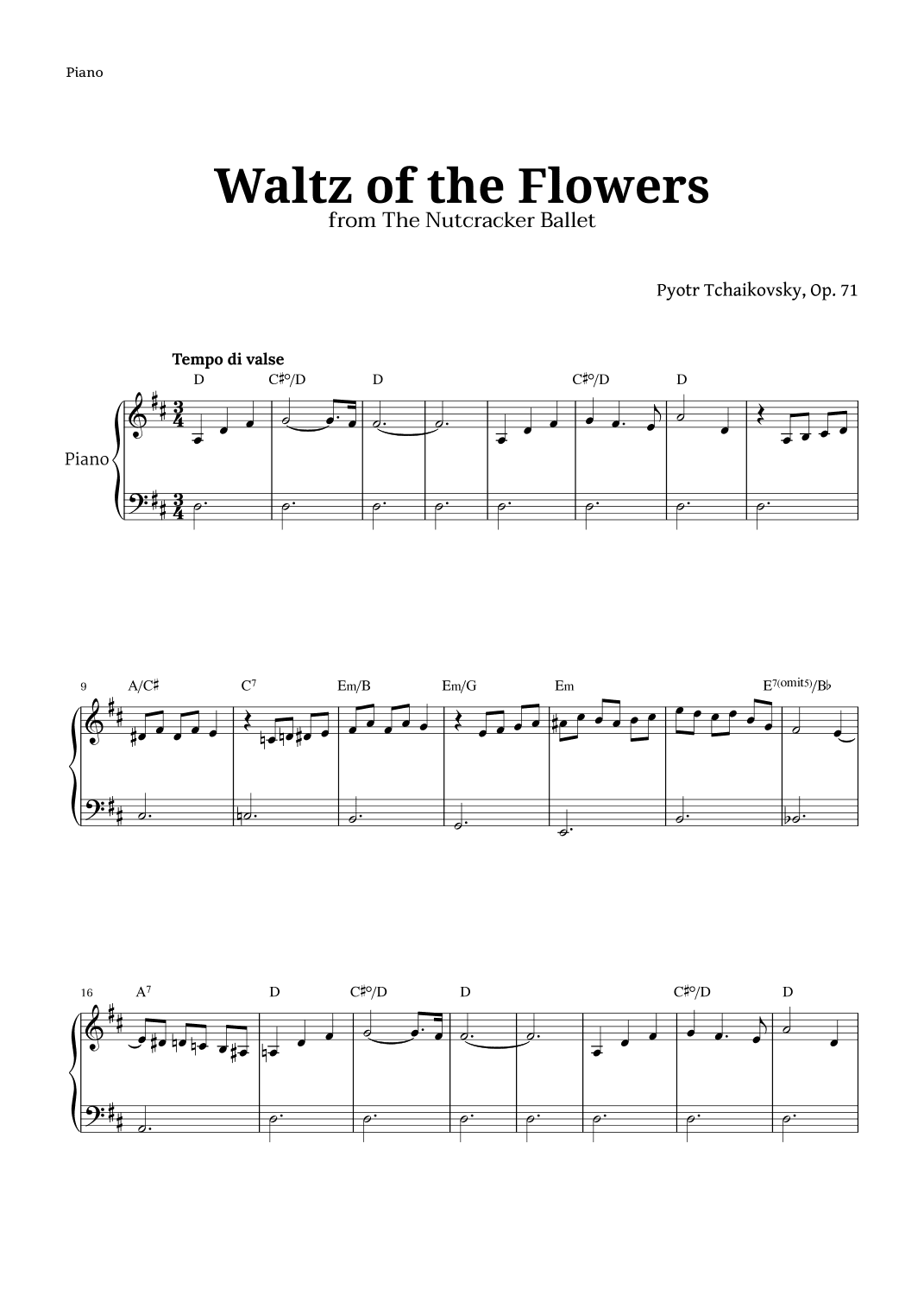 Waltz of the Flowers by Tchaikovsky for Intermediate Piano (arr. Langanho)