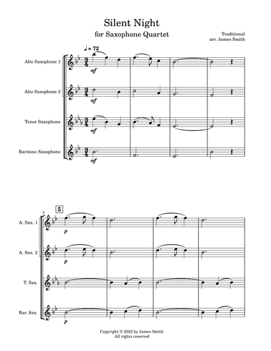 Silent Night for AATB Saxophone Quartet (arr. James Smith)