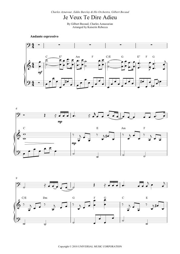 Je Veux Te Dire Adieu (arr. Kaiserin Rebecca)
