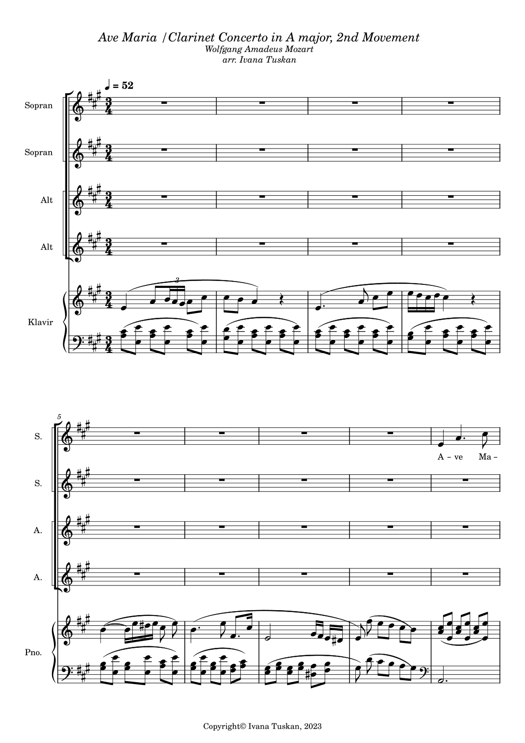 Ave Maria / Clarineto Concerto in A Major, 2nd Movement theme (arr. Ivana Tuskan)