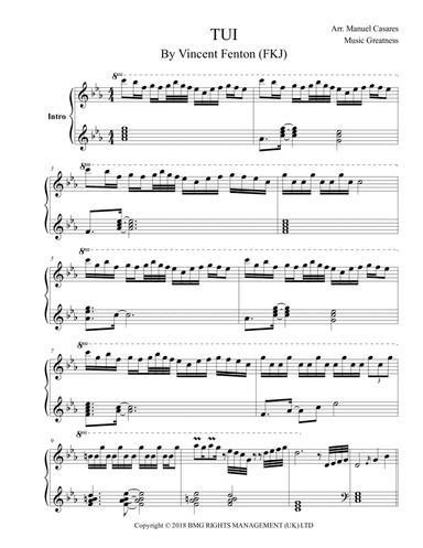 Tui - Fkj (arr. Music Greatness)