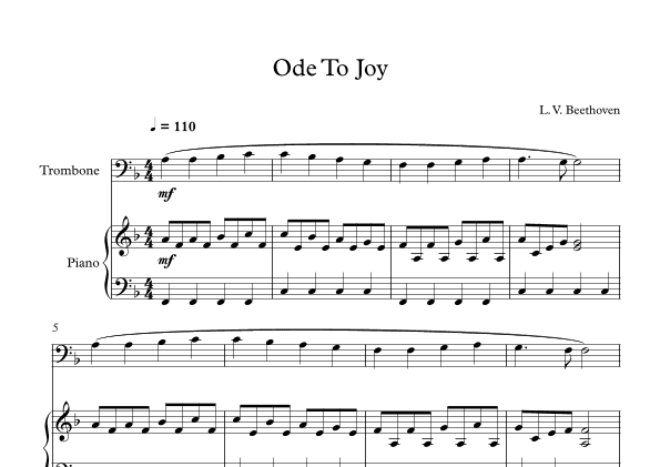 Ode To Joy - Ludwig Van Beethoven (Trombone + Piano) (arr. Digital Book Music)