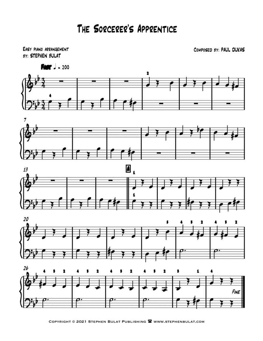 The Sorcerer's Apprentice (from Walt Disney's Fantasia) - Easy piano arrangement (arr. Stephen Bulat)