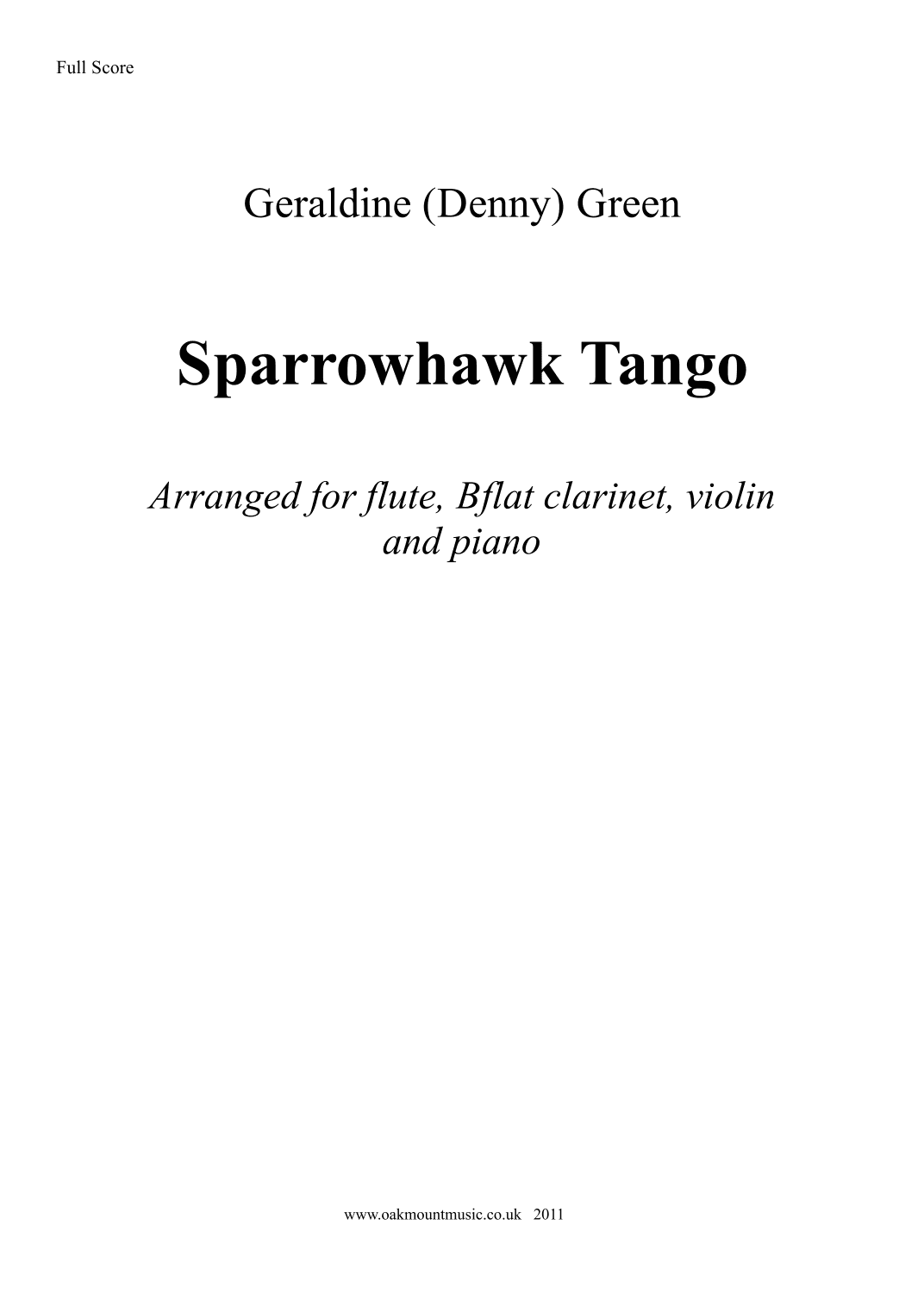 Sparrowhawk Tango.  (Flute, Clarinet, Violin and Piano Arrangement)