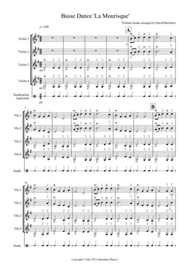 Basse Dance by Susato for Violin Quartet (arr. David Burndrett)