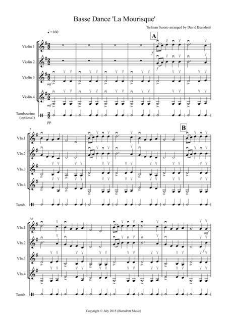 Basse Dance by Susato for Violin Quartet (arr. David Burndrett)