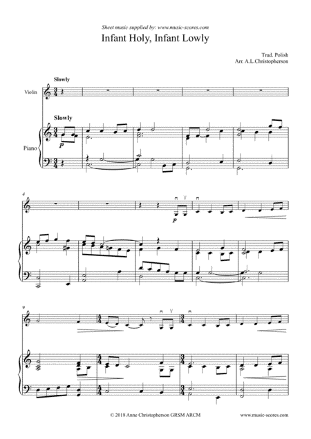 Infant Holy, Infant Lowly - Violin and Piano (Low) (arr. Anne L Christopherson GRSM ARCM)