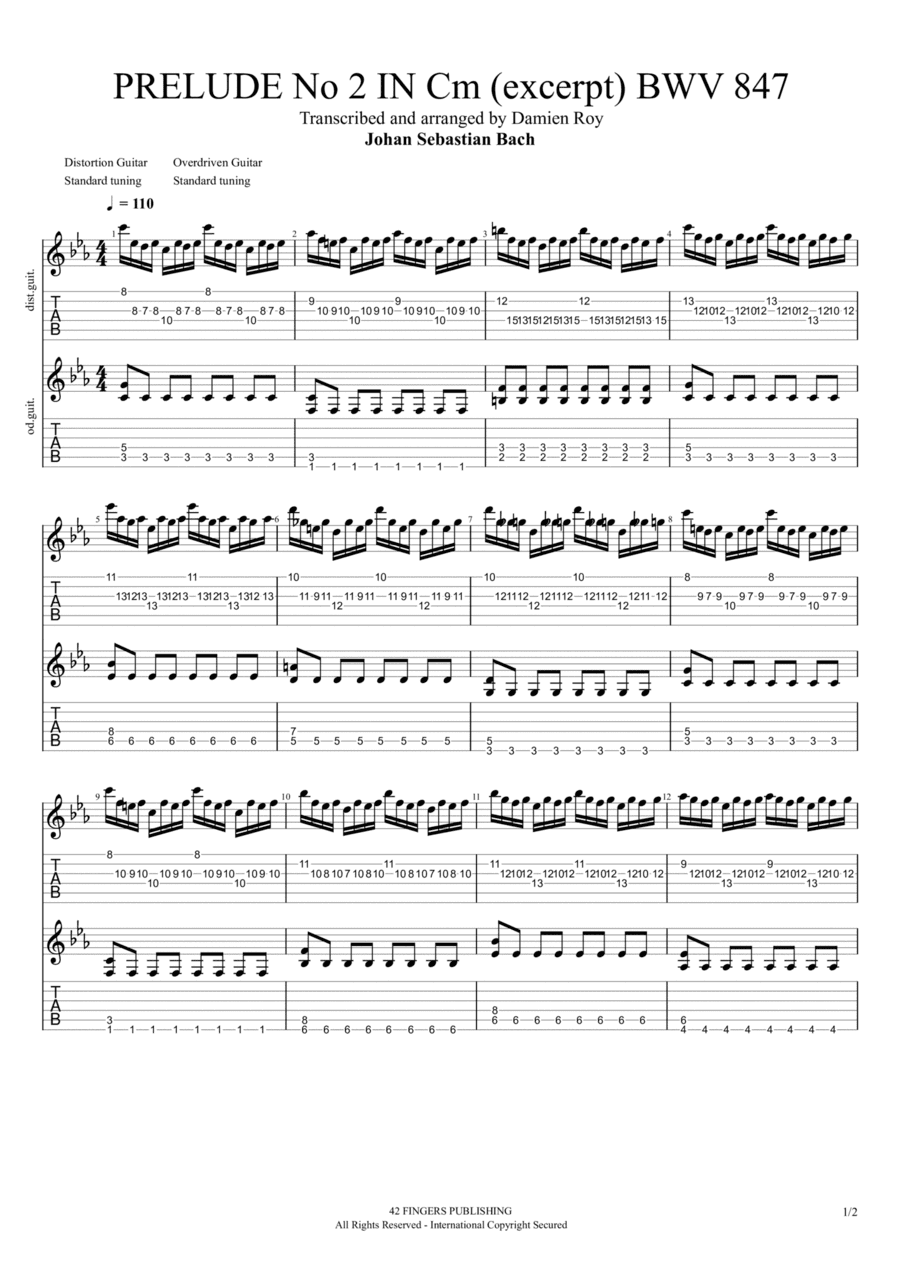 PRELUDE No 2 IN C minor (excerpt) BWV 847 BY J.S BACH ARRANGED BY DAMIEN ROY FOR 2 ELECTRIC GUITARS (arr. Damien Roy)