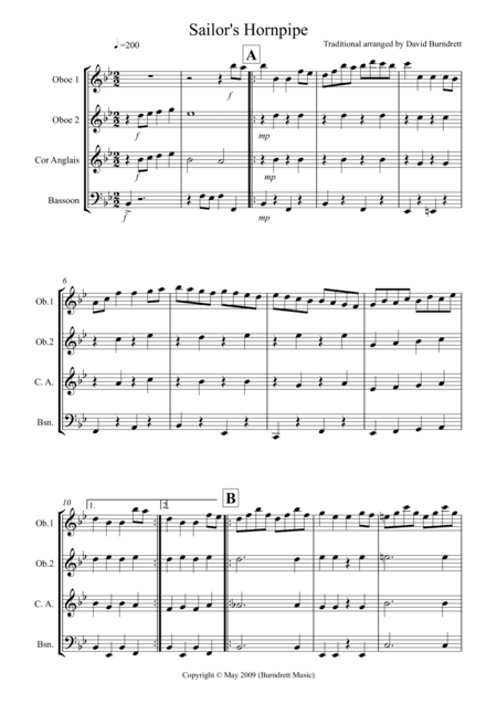 Sailor's Hornpipe for Double Reed Quartet (arr. David Burndrett)