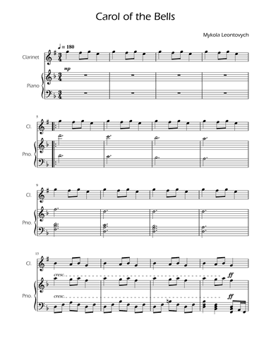 Carol of the Bells - Clarinet Solo w/ Piano (arr. Ygor Nunes)