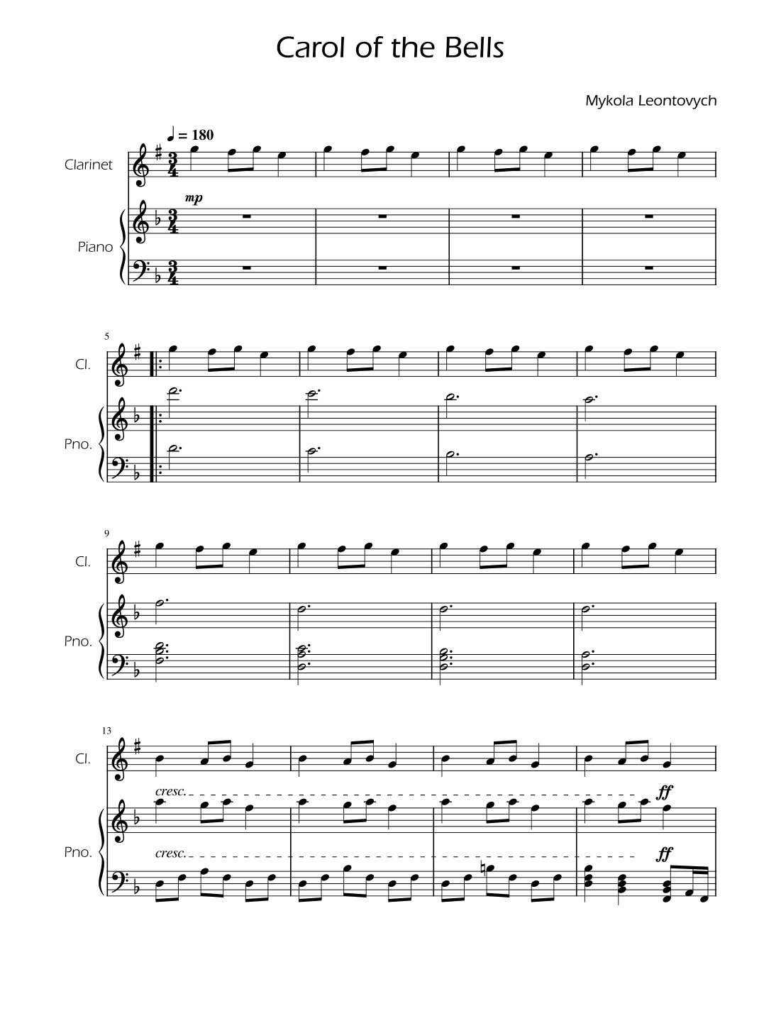 Carol of the Bells - Clarinet Solo w/ Piano (arr. Ygor Nunes)