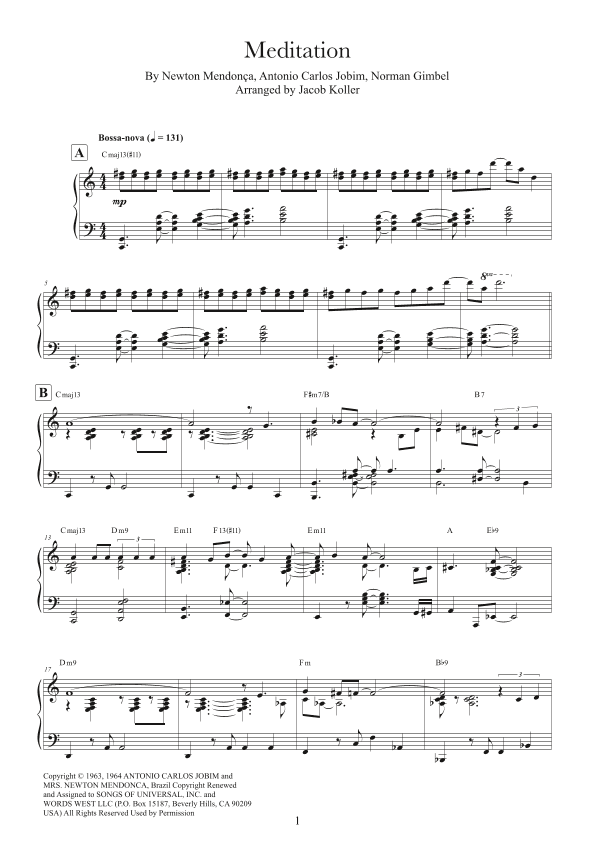Meditation (meditacao) (arr. Jacob Koller)