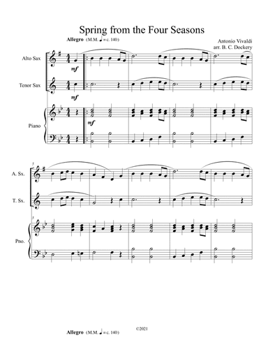 Spring from the Four Seasons (Alto and Tenor Sax Duet) with piano accompaniment (arr. B. C. Dockery)