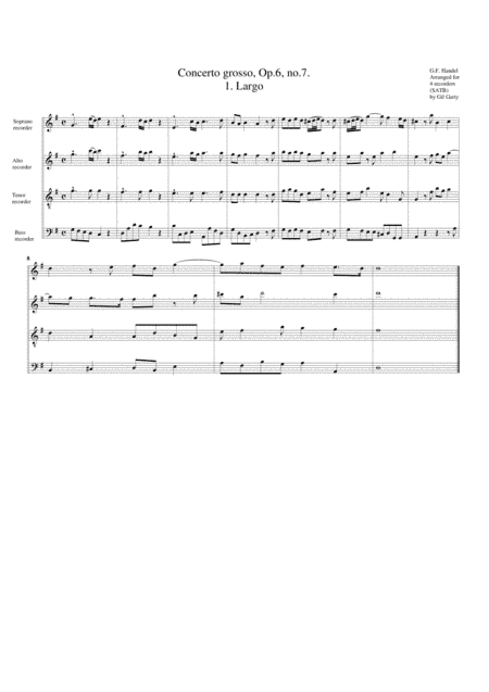Concerto grosso, Op.6, no.7 (arrangement for 4 recorders) (arr. Gil Garty)