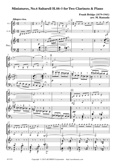 Miniatures, No.6 Saltarell H.88-3 for Two Clarinets & Piano (arr. Mikio Kamada)