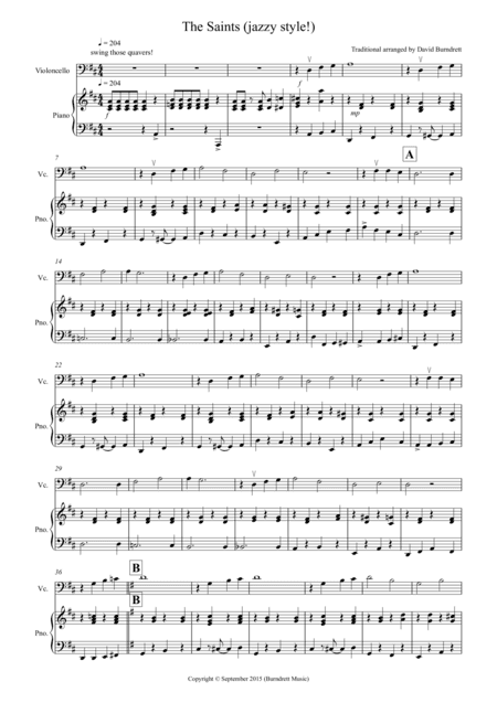 The Saints (Jazzy Style!) for Cello and Piano (arr. David Burndrett)