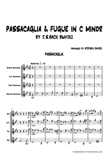 Passacaglia & Fugue in C Minor BWV832 by J.S.Bach for Saxophone Quartet. (arr. Stephen Davies)
