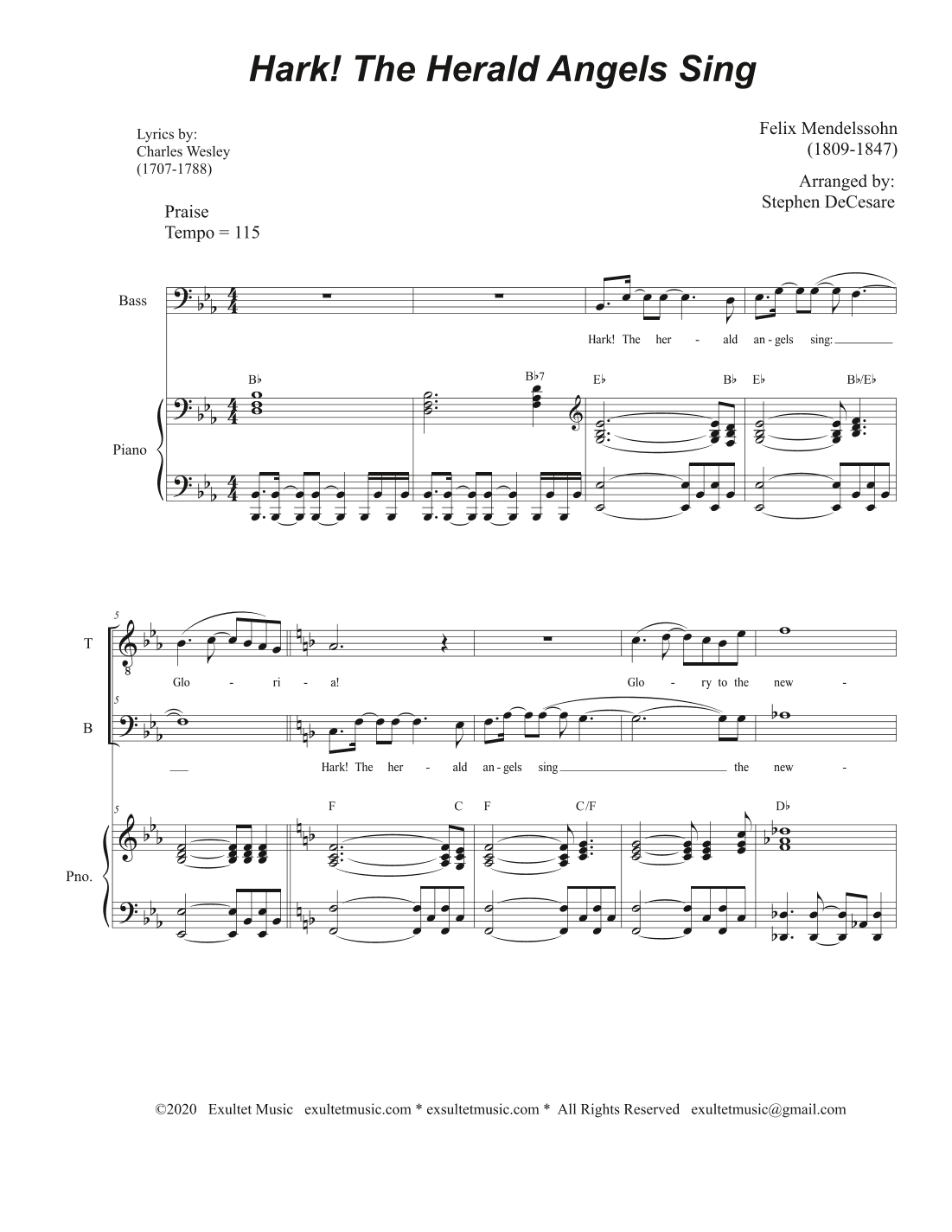 Hark! The Herald Angels Sing (Duet for Tenor and Bass Solo) (arr. Stephen DeCesare)