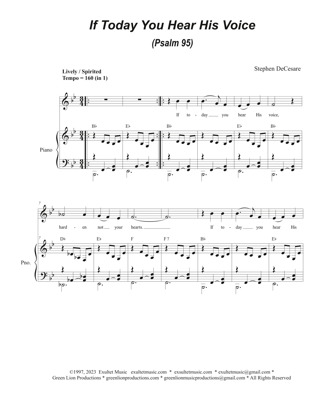 If Today You Hear His Voice (Psalm 95) (Unison choir)