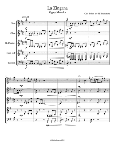 La Zingana - Gypsy Mazurka for wind quintet (arr. Jennifer Brummett)