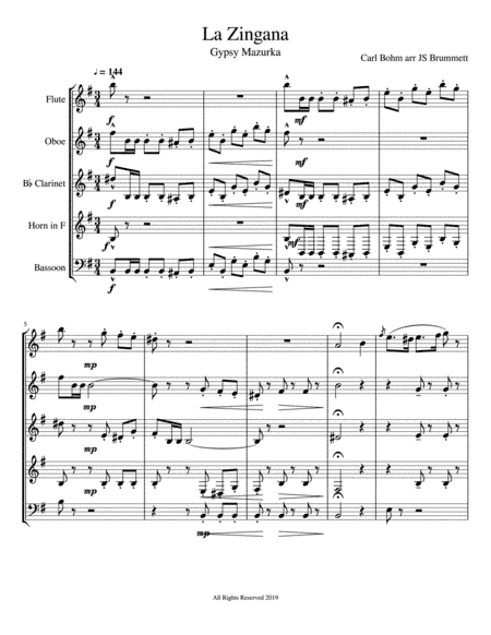 La Zingana - Gypsy Mazurka for wind quintet (arr. Jennifer Brummett)