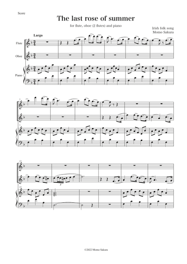 The last rose of summer for flute, oboe (2 flutes) and piano (arr. Momo Sakura)