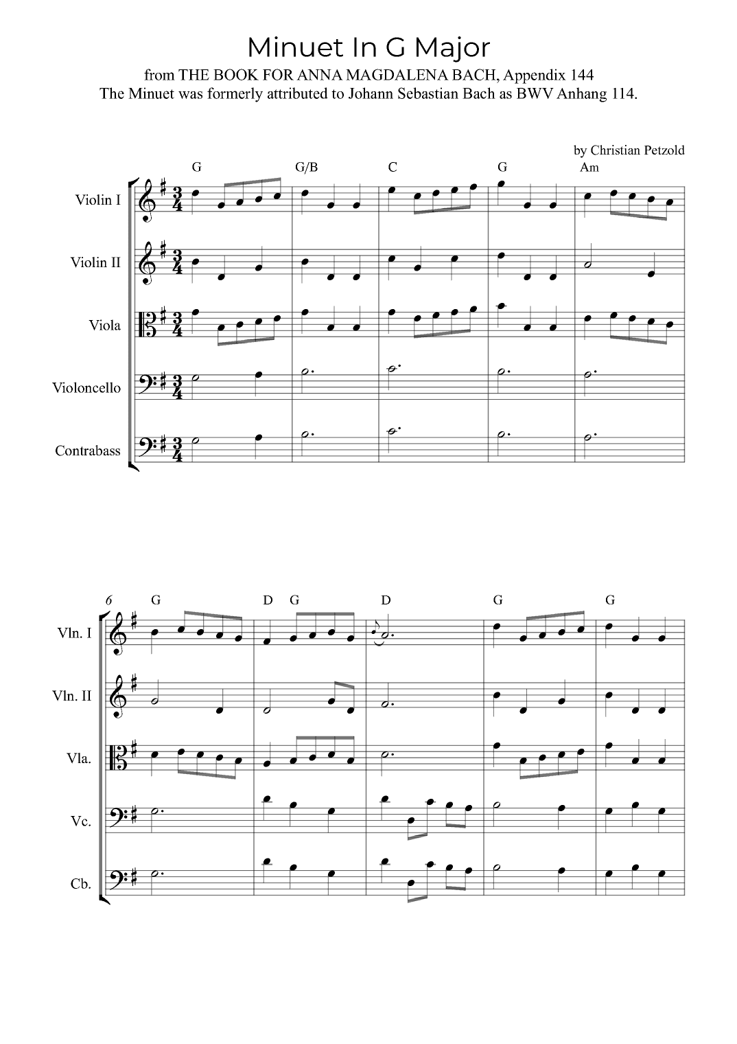 Minuet In G Major (with chords) (arr. Alex Nunes Rodrigues)