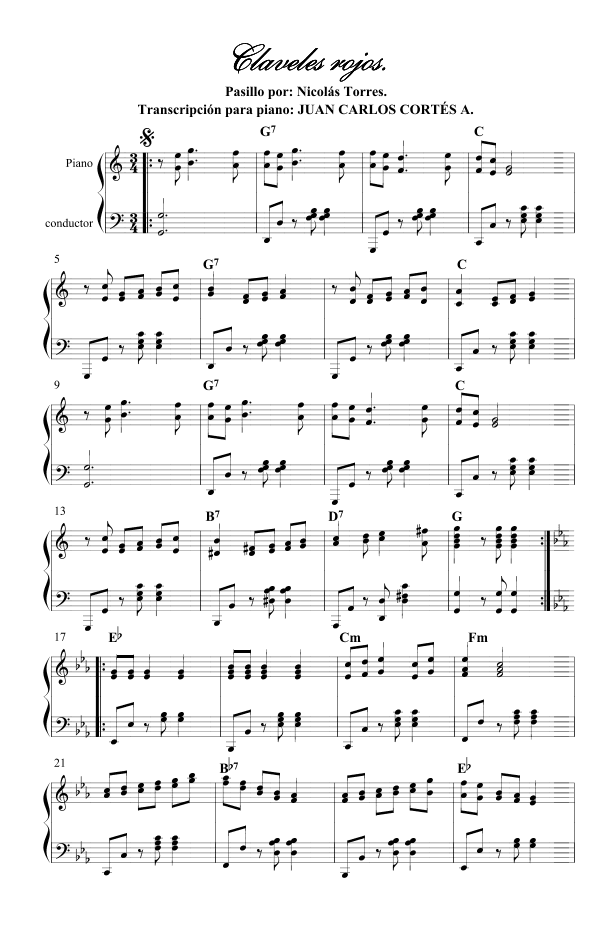 Claveles rojos - Pasillo por Nicolás Molina Vélez (arr. Juan Carlos Cortés Aguirre)