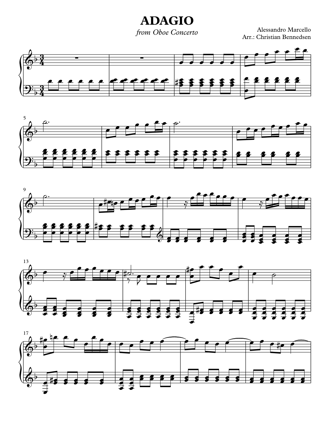 Marcello - Adagio from Oboe Concerto (arr. Christian Bennedsen)