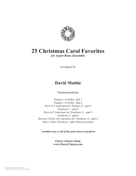 25 Christmas Carol Favorites for 4-part Brass Ensemble (arr. Mathie, David)
