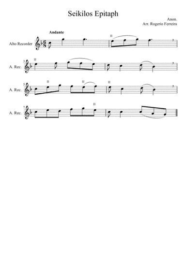 Seikilos Epitaph - alto recorder (arr. Rogerio Ferreira)