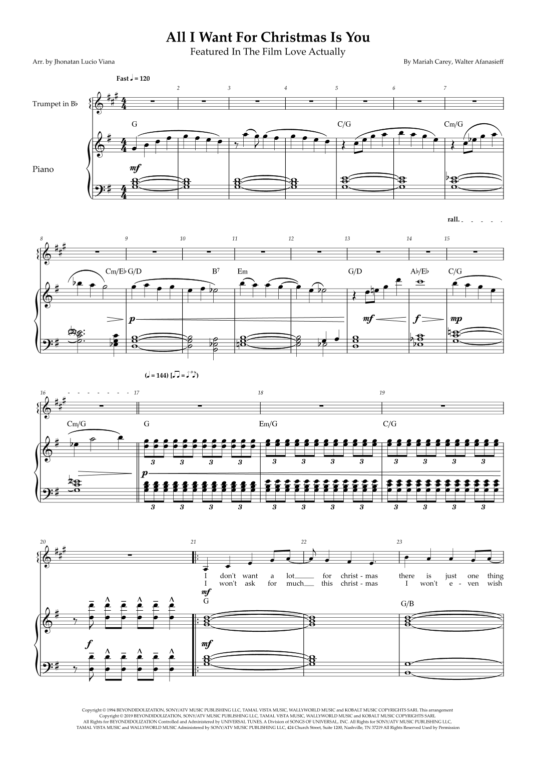 All I Want For Christmas Is You (arr. Jhonatan Lucio Viana)