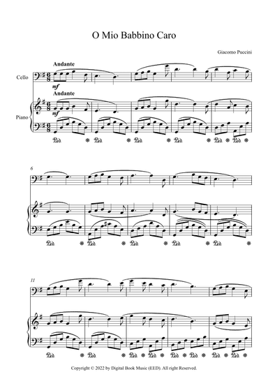 O Mio Babbino Caro - Giacomo Puccini (Cello + Piano) (arr. Digital Book Music)