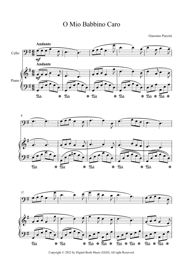 O Mio Babbino Caro - Giacomo Puccini (Cello + Piano) (arr. Digital Book Music)