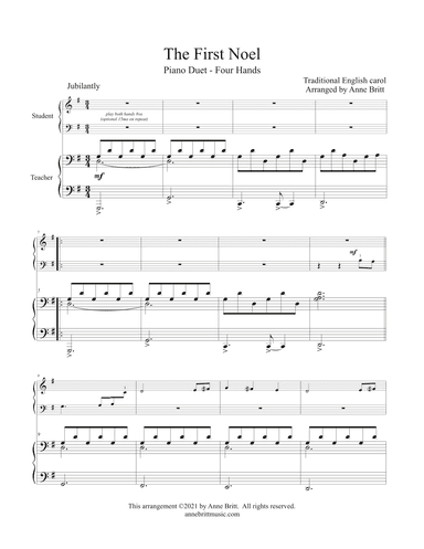 The First Noel (elementary student/teacher piano duet) (arr. Anne Britt)