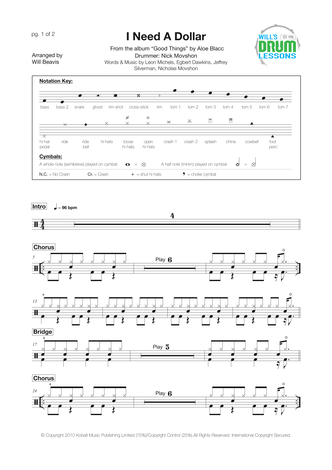 I Need A Dollar (arr. Will Beavis)