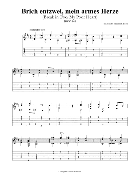 Brich entzwei, mein armes Herze (Break in Two, My Poor Heart) BWV 444 (arr. Mark Phillips)