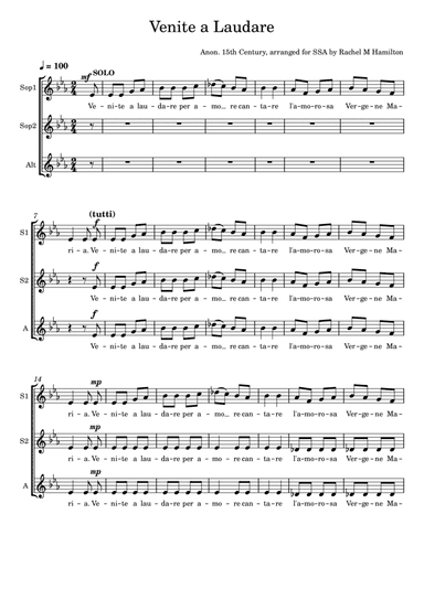 Venite a Laudare (arr. Rachel M Hamilton (UK))