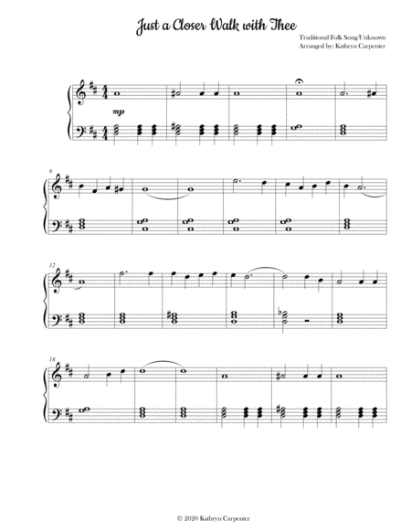 Just a Closer Walk with Thee (D major) (arr. Kathryn Carpenter)
