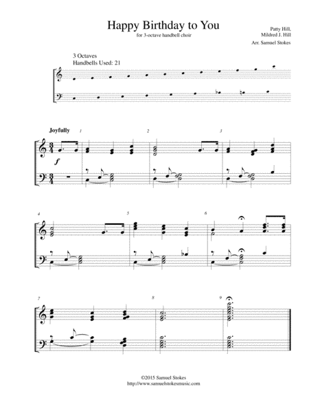 Happy Birthday to You - for 3-octave handbell choir (arr. Samuel Stokes)