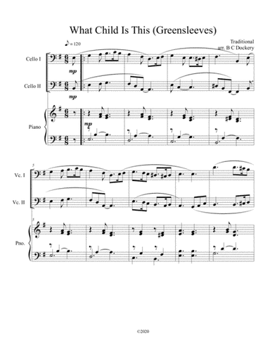 What Child Is This (Greensleeves) for cello duet with optional piano accompaniment (arr. B C Dockery)