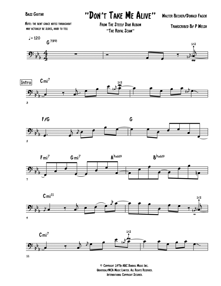 Don't Take Me Alive (arr. P Welsh)