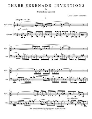 Three Serenade Inventions for Clarinet and Bassoon (arr. D. Musheff)