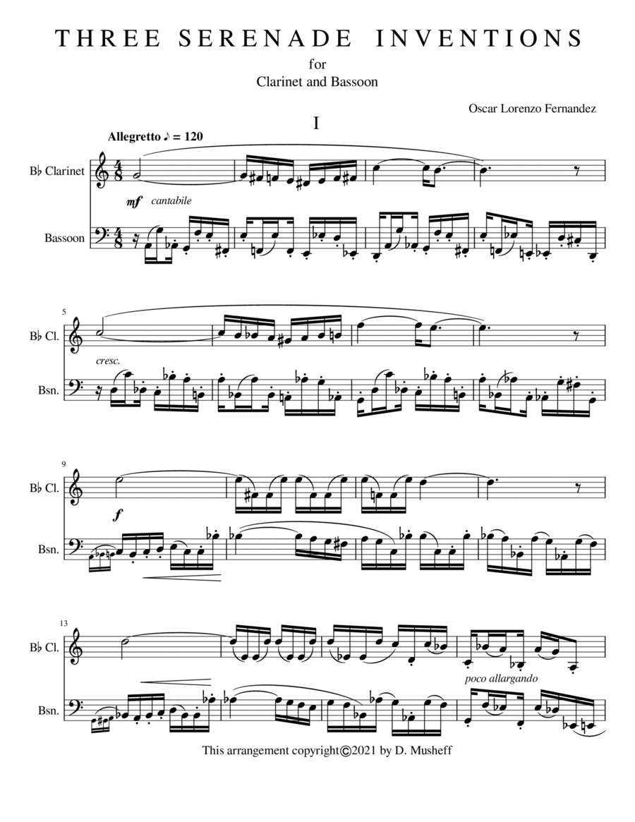 Three Serenade Inventions for Clarinet and Bassoon (arr. D. Musheff)
