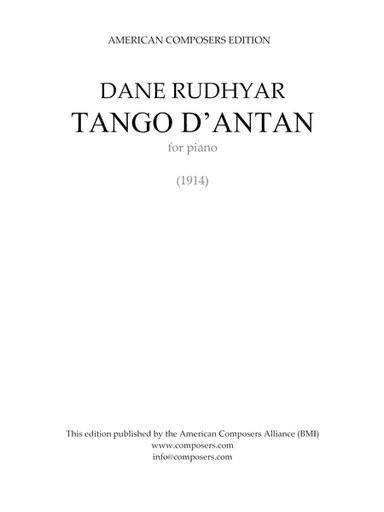 [Rudhyar] Tango D’Antan - 2nd Edition 2013 (arr. American Composers Alliance Inc.)