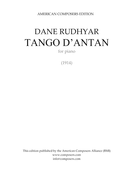 [Rudhyar] Tango D’Antan - 2nd Edition 2013 (arr. American Composers Alliance Inc.)