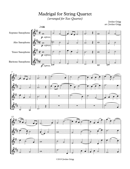 Madrigal for String Quartet (arranged for Sax Quartet)