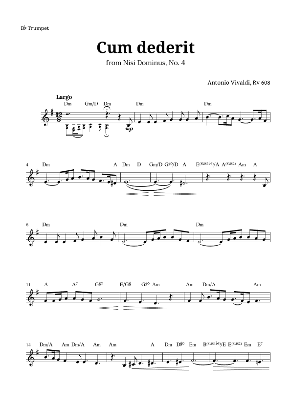 Cum dederit of Vivaldi for Trumpet and Chords (arr. Langanho)